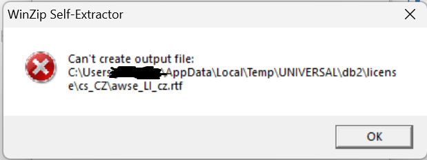 When trying to extract the files it is failing with the error in the figure.